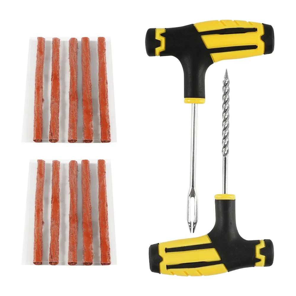 Car Tire Repair Tools Kit with Rubber Strips Tubeless Tyre Puncture Studding Plug Set for Truck Motorcycle