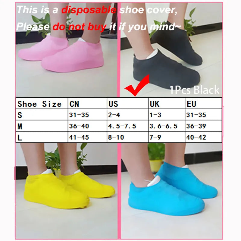 1Pair Reusable Waterproof Rain Shoes Covers Silicone Outdoor Rain Boot Overshoes Walking Shoes Accessories Reusable Shoe Cover