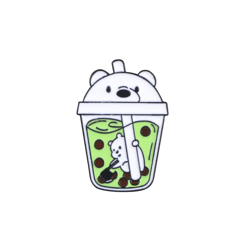 Cute Bubble Tea Enamel Pins Cartoon Milk Tea Brooch With Animals Panda Cats Unicorn Badge for Kids Jacket Backpack Jewelry Gifts