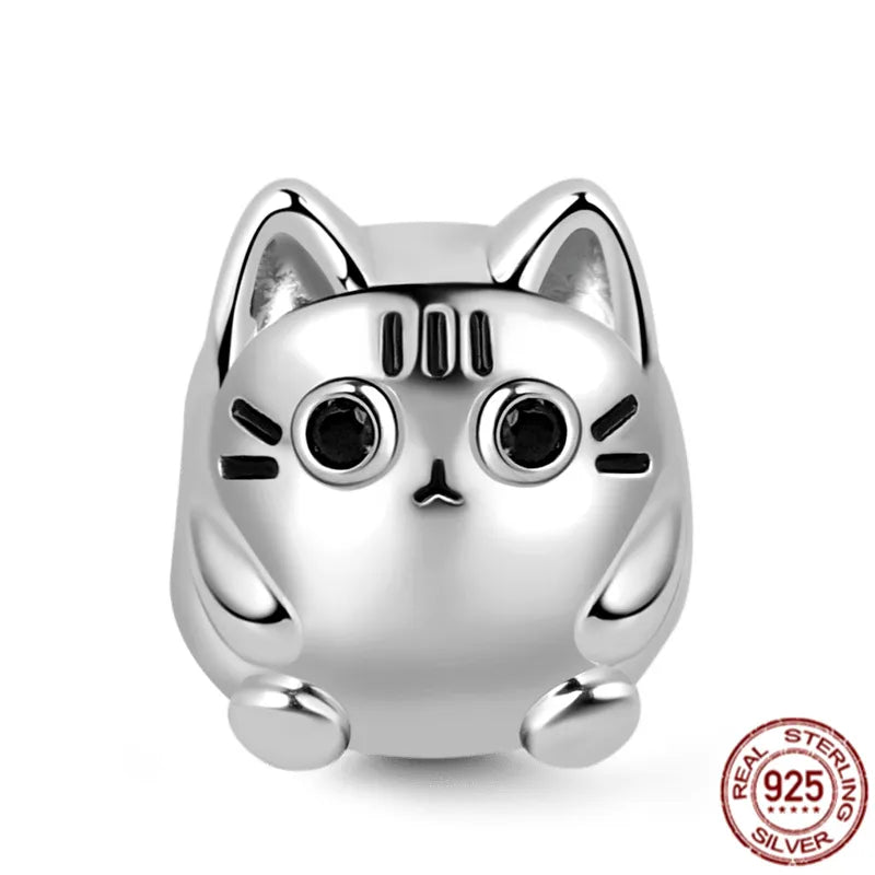 Authentic 925 Sterling Silver Pet Cat Dangle Charm Kitten Bead Fit Original Pandora Bracelet Necklace Jewelry For Women Gift