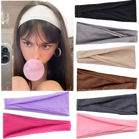 Women Solid Color Elastic Hair Bands Yoga Headband Fashion Turban Makeup Hair Hoop Vintag Headwrap Hair Accessories Wholesale