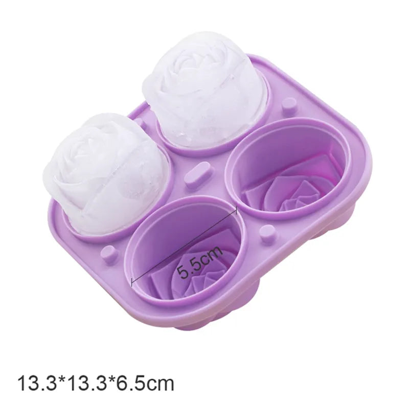 3D Rose Ice Molds 2.5 Inch, Large Ice Cube Trays, Make 4 Giant Cute Flower Shape Ice, Silicone Rubber Fun Big Ice Ball Maker