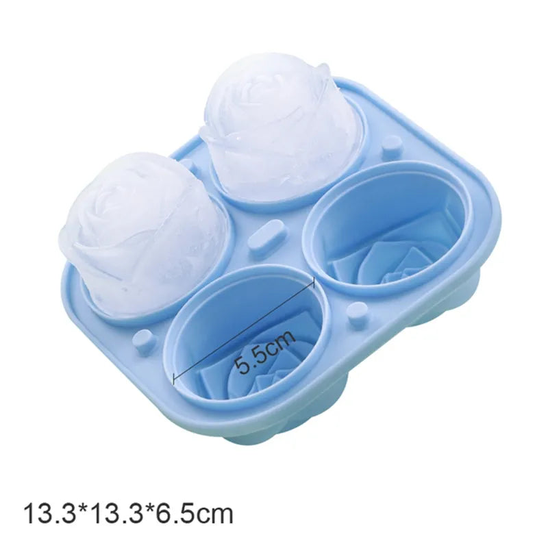 3D Rose Ice Molds 2.5 Inch, Large Ice Cube Trays, Make 4 Giant Cute Flower Shape Ice, Silicone Rubber Fun Big Ice Ball Maker