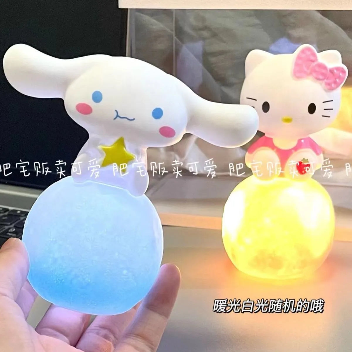 Sanrio Hello Kitty Kuromi Cinnamoroll Night Light Glowing Children Toy Bedside Lamp Anime Kawaii Cute Children Kid Present Gifts