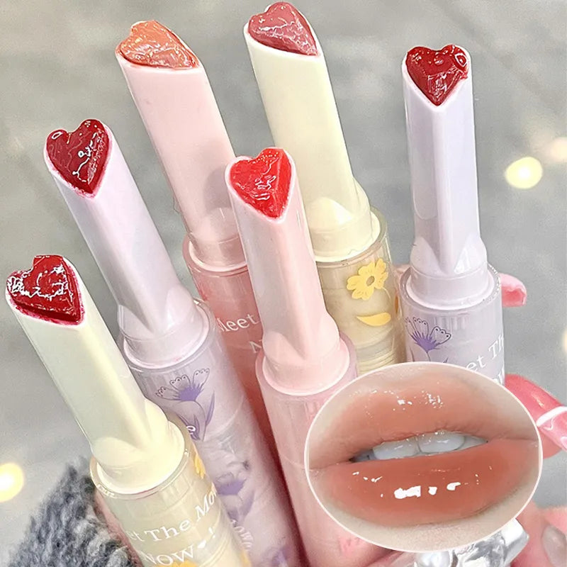 Jelly Lip Glaze Flower Mirror Water Lipstick Heart-shaped Lip Gloss Moisturising Lipstick Pen Waterproof Non-stick Cup Korean