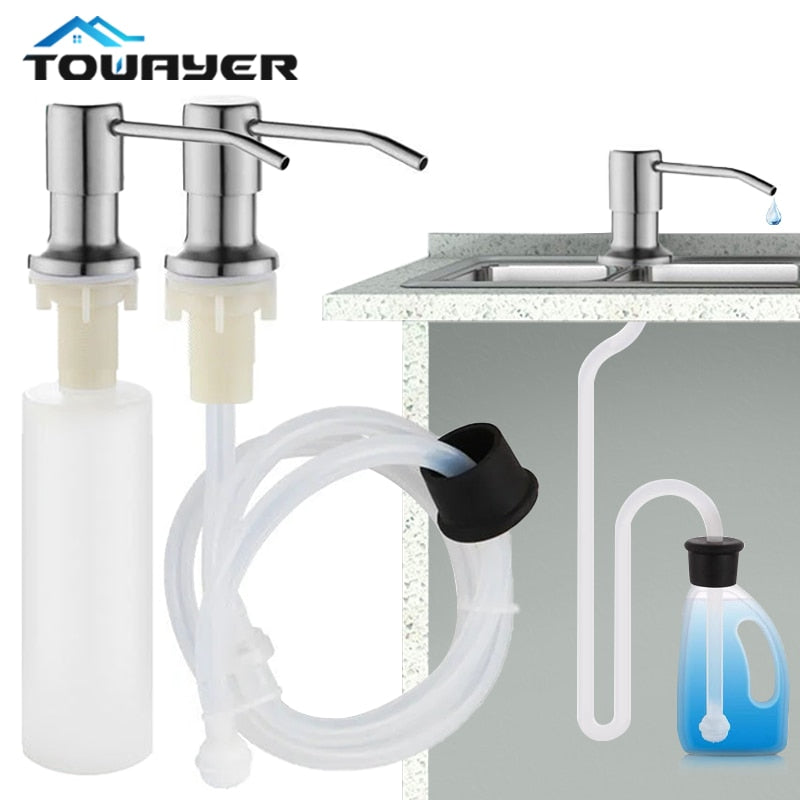 Kitchen Sink Liquid Soap Dispenser Pump Stainless Steel 500ML Liquid Soap Bottle Sink Mount Hand Pressure Soap Dispenser Bottle