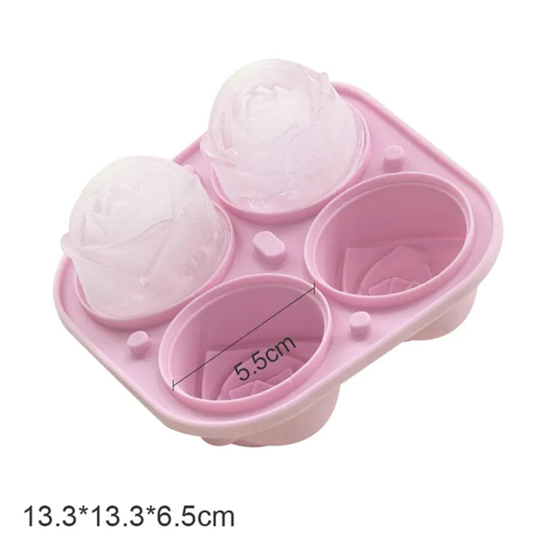 3D Rose Ice Molds 2.5 Inch, Large Ice Cube Trays, Make 4 Giant Cute Flower Shape Ice, Silicone Rubber Fun Big Ice Ball Maker