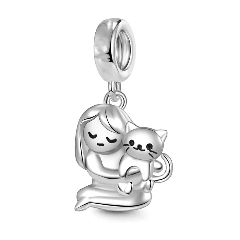 Authentic 925 Sterling Silver Pet Cat Dangle Charm Kitten Bead Fit Original Pandora Bracelet Necklace Jewelry For Women Gift