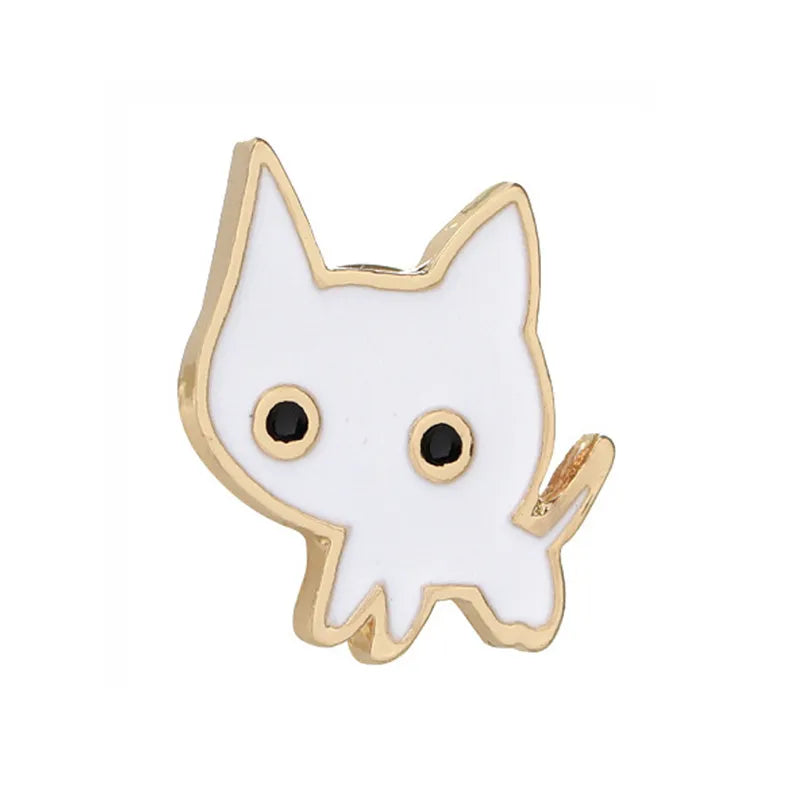 Cute Black White Cats Enamel Pins Dried Fish Bag Brooch Cartoon Animal Badges Denim Lapel Pin Jewelry Gift for Kids Best Friends