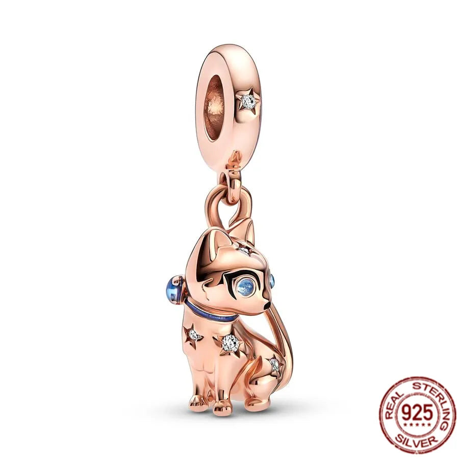 Authentic 925 Sterling Silver Pet Cat Dangle Charm Kitten Bead Fit Original Pandora Bracelet Necklace Jewelry For Women Gift