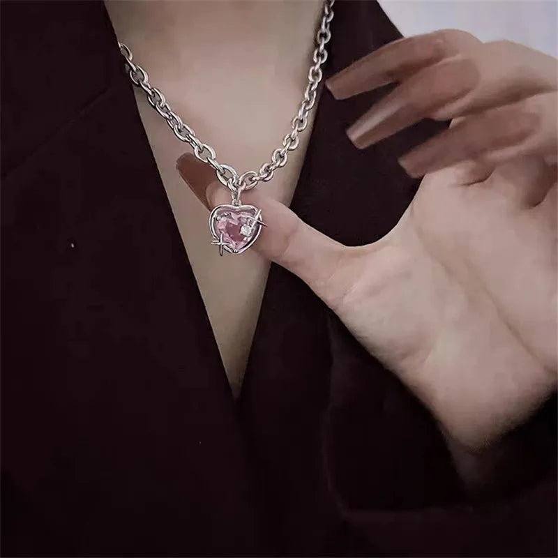 Kpop Heart Necklace French Lucky Bean Love Clavicle Chain Korean Simple Female double layer Necklace Female Pendant for Women