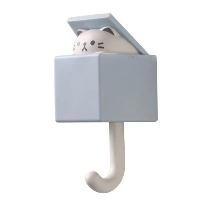 Cartoon Cat Hook Self Adhesive Dormitory Bedroom Door Hangers Hooks Key Umbrella Towel Cap Coat Rack Wall Animal Decoration Rack