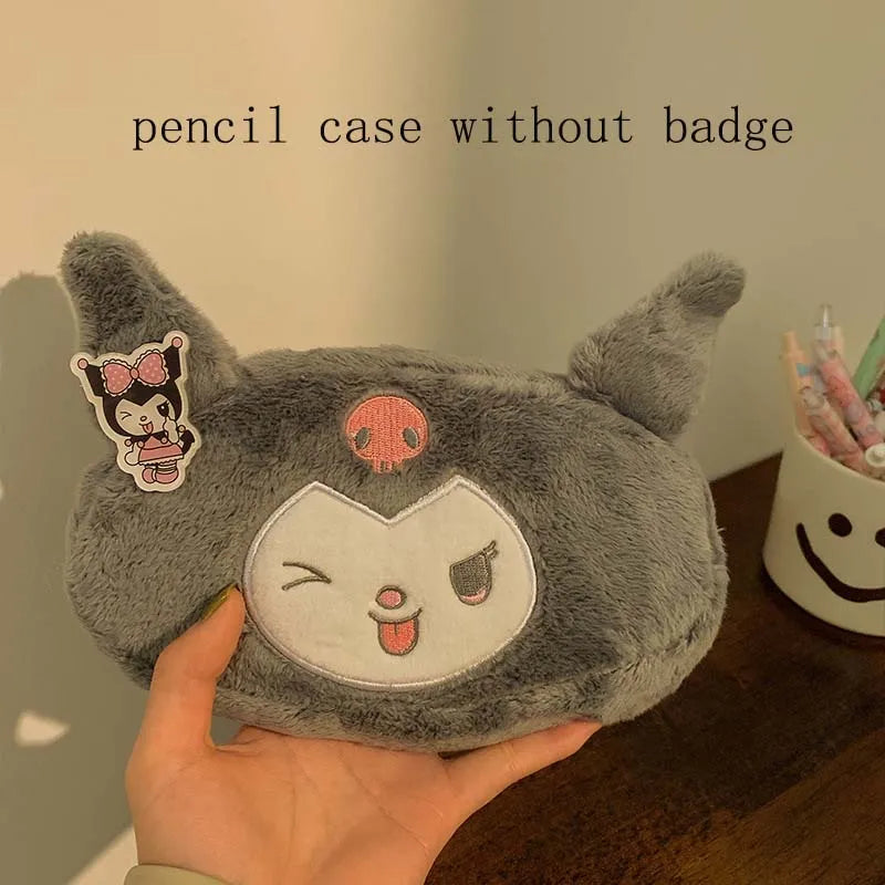 Kawaii Anime Sanrio Kuromi Large Pencil Case Plush Bag Toys Makeup Girl Children's Stationery