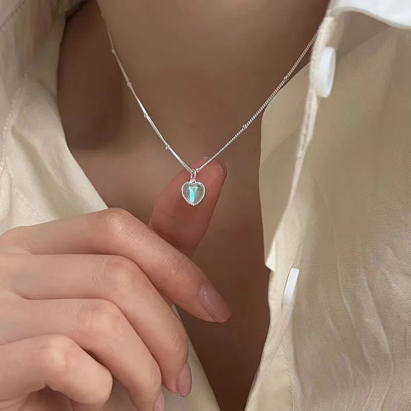 Kpop Heart Necklace French Lucky Bean Love Clavicle Chain Korean Simple Female double layer Necklace Female Pendant for Women