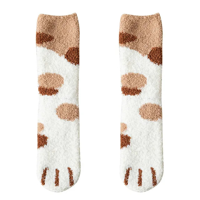 Dreamlikelin Kawaii Cartoon White Socks for Women Cute 3d Dog Cat Paw Pattern Female Fleece Warm Funny Socks Home Floor Sleeping