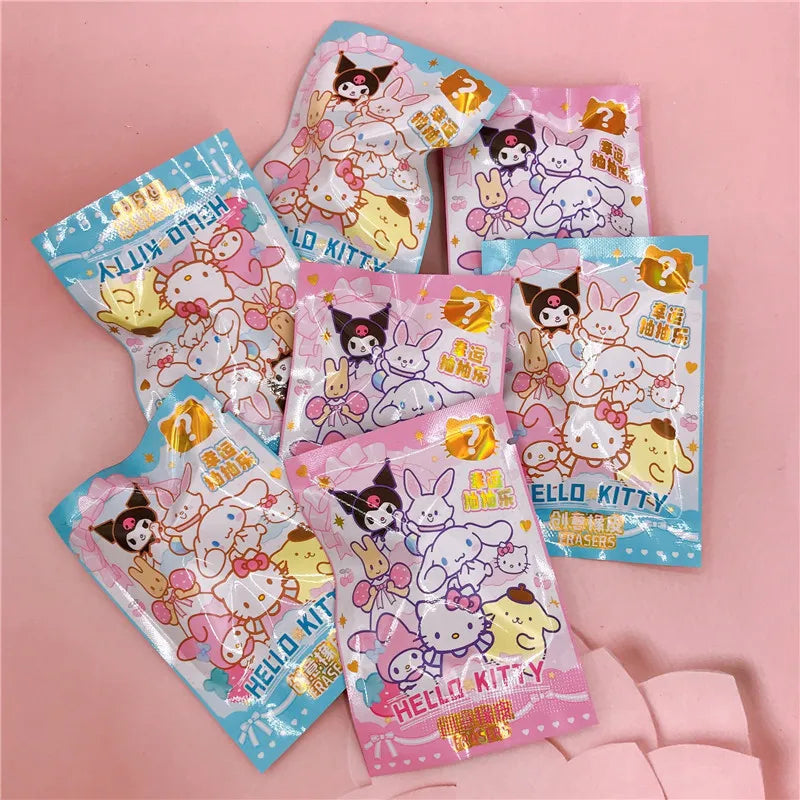 Sanrio Cartoon Random 1bag Eraser Student School Supplies Anime Figures Hello Kitty Melody Kuromi Cinnamoroll Stationery Eraser