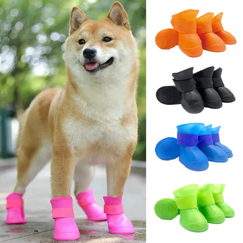 4Pcs Pet WaterProof Rainshoe Anti-slip Rubber Boot For Small Medium Large Dogs Cats Outdoor Shoe Dog Ankle Boots Pet Accessories