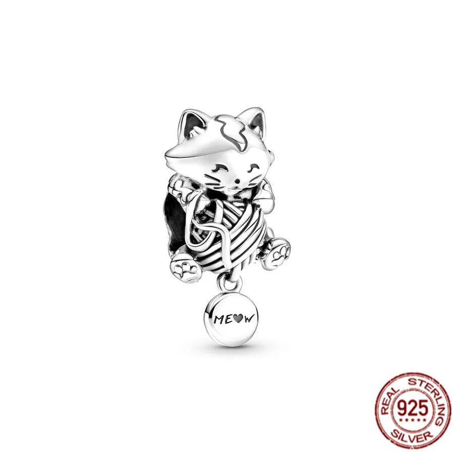 Authentic 925 Sterling Silver Pet Cat Dangle Charm Kitten Bead Fit Original Pandora Bracelet Necklace Jewelry For Women Gift