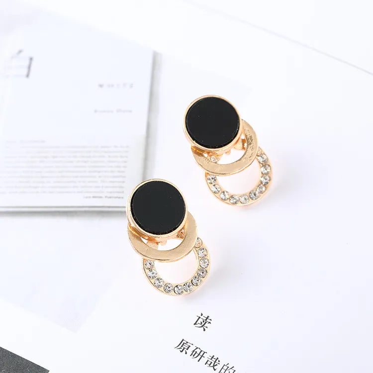 Women's earrings Asymmetrical Round Hollow Round Black Stud Earrings Rhinestone Accessories For Women pendientes mujer