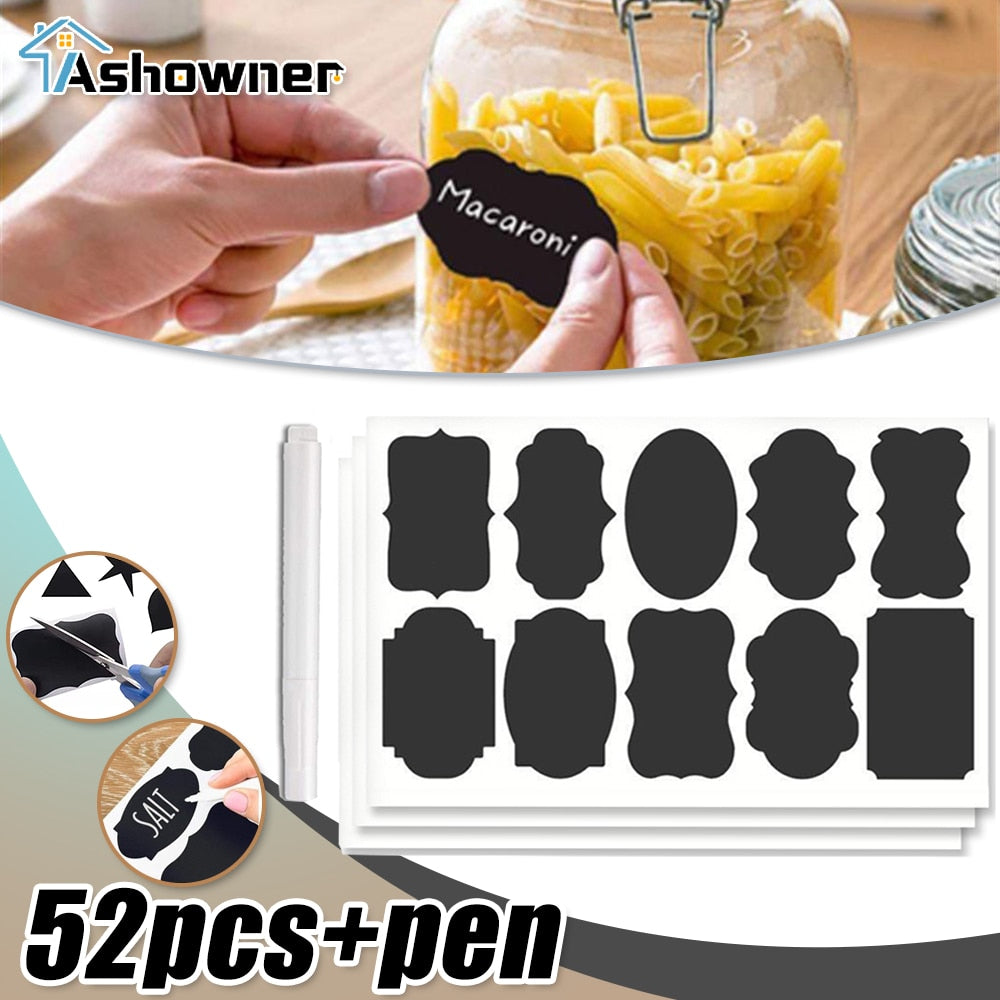 50pcs/Sets Jars Labels Erasable Chalkboard Labels Waterproof Spice Sticker Craft Kitchen Blackboard Sticker Bottles Tag with Pen