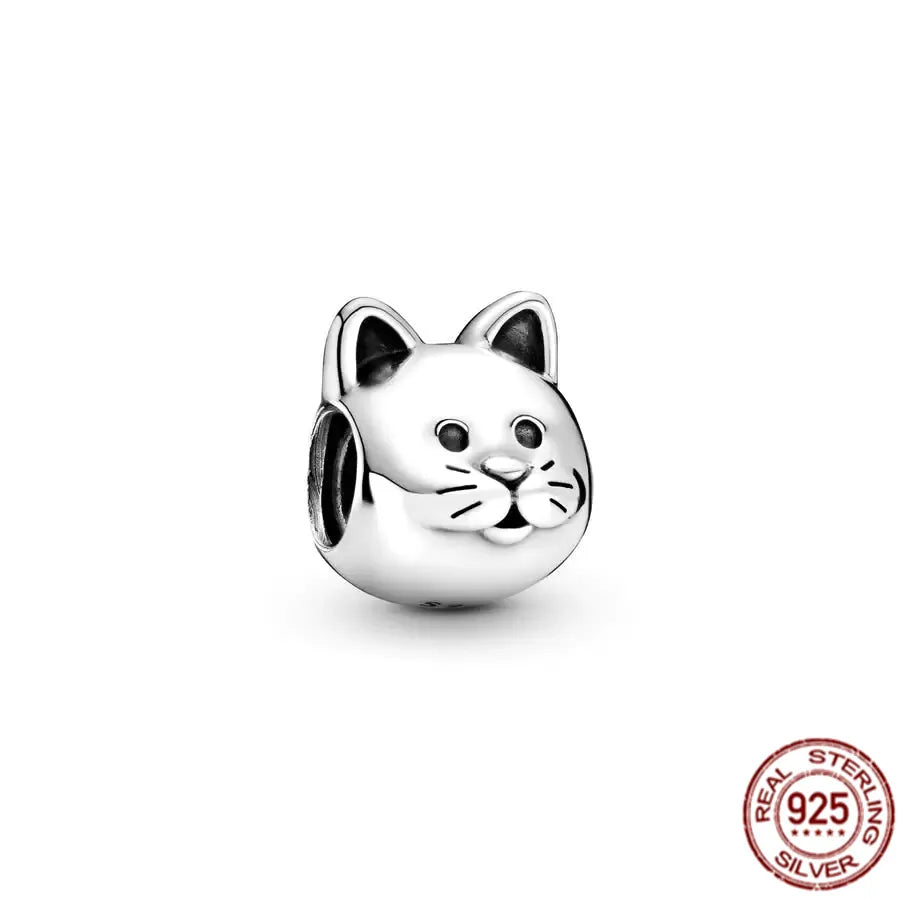 Authentic 925 Sterling Silver Pet Cat Dangle Charm Kitten Bead Fit Original Pandora Bracelet Necklace Jewelry For Women Gift