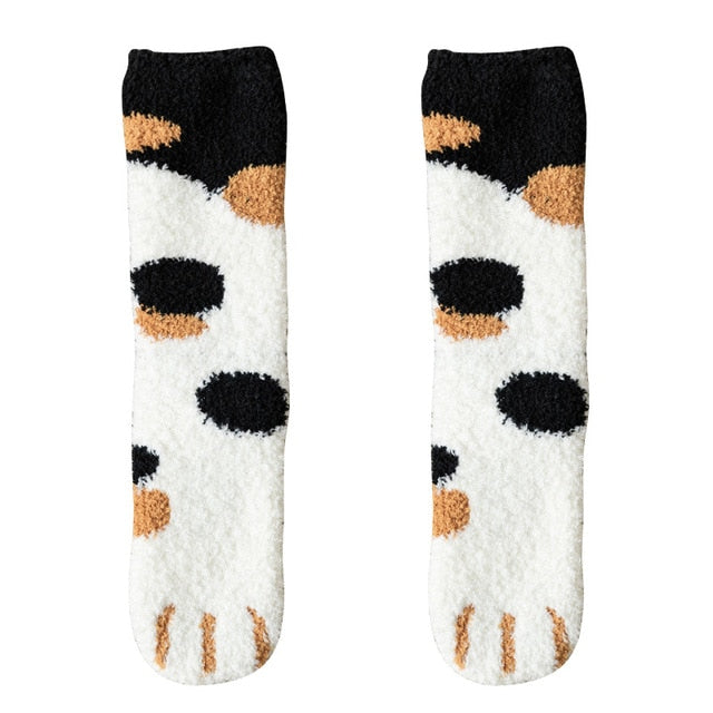 Dreamlikelin Kawaii Cartoon White Socks for Women Cute 3d Dog Cat Paw Pattern Female Fleece Warm Funny Socks Home Floor Sleeping