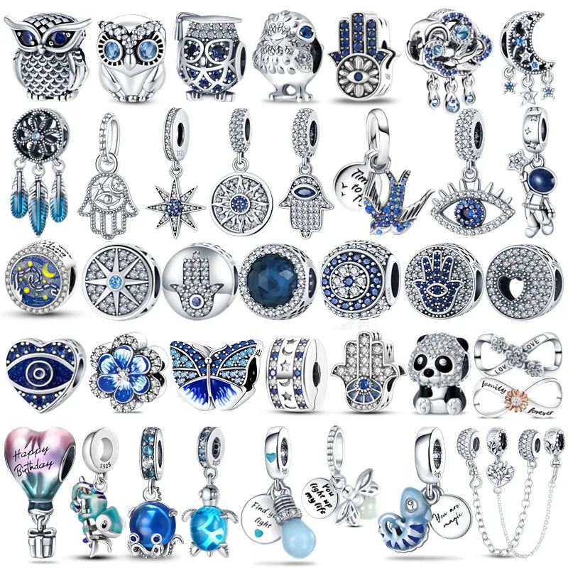 100% 925 Sterling Silver Firefly Charms Evil Eye Hot Air Balloon Blue Charms Fit Pandora Original Bracelet DIY Jewelry Making