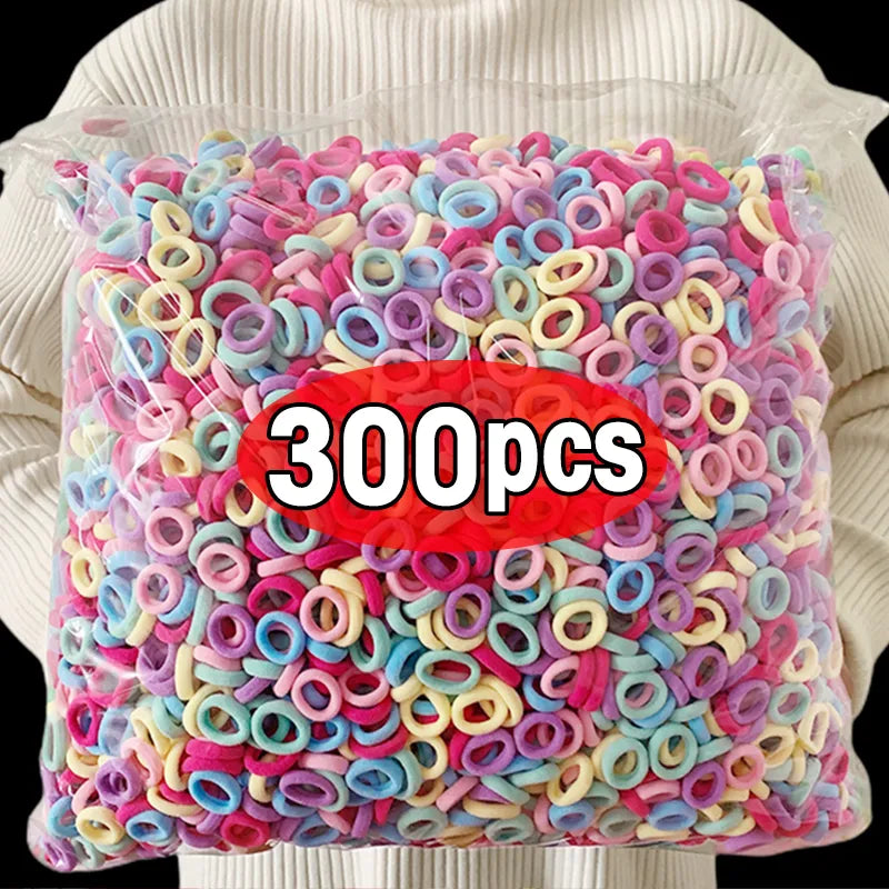 100/300PCS/Set Women Girls Colorful Nylon Elastic Hair Bands Ponytail Hold Hair Tie Rubber Bands Scrunchie Hair Accessories