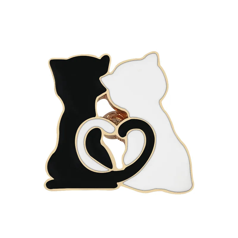 Cute Black White Cats Enamel Pins Dried Fish Bag Brooch Cartoon Animal Badges Denim Lapel Pin Jewelry Gift for Kids Best Friends