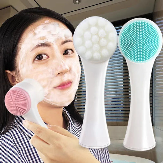 Silica Gel Facial Brush Double Sided Facial Cleanser Blackhead Removing Product Pore Cleaner Exfoliating Facial Brush Face Brush