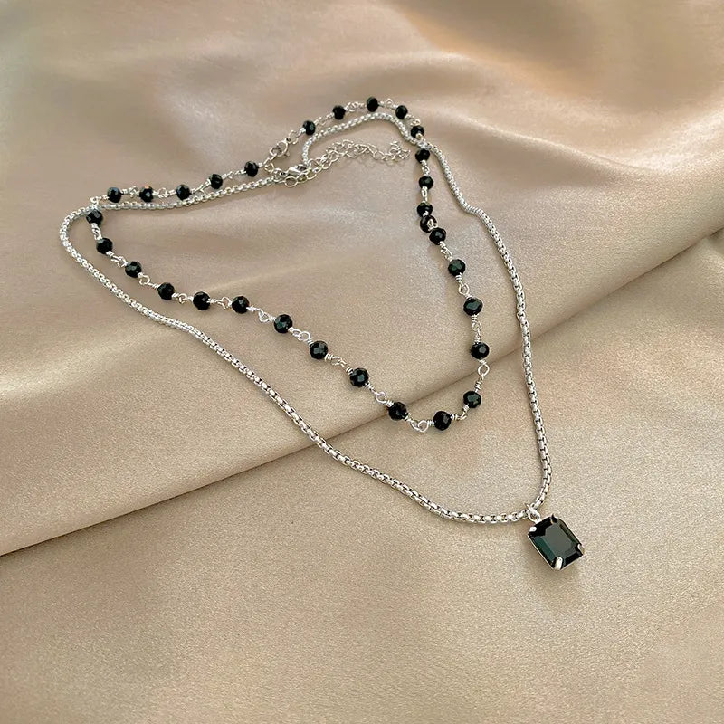 Kpop Heart Necklace French Lucky Bean Love Clavicle Chain Korean Simple Female double layer Necklace Female Pendant for Women