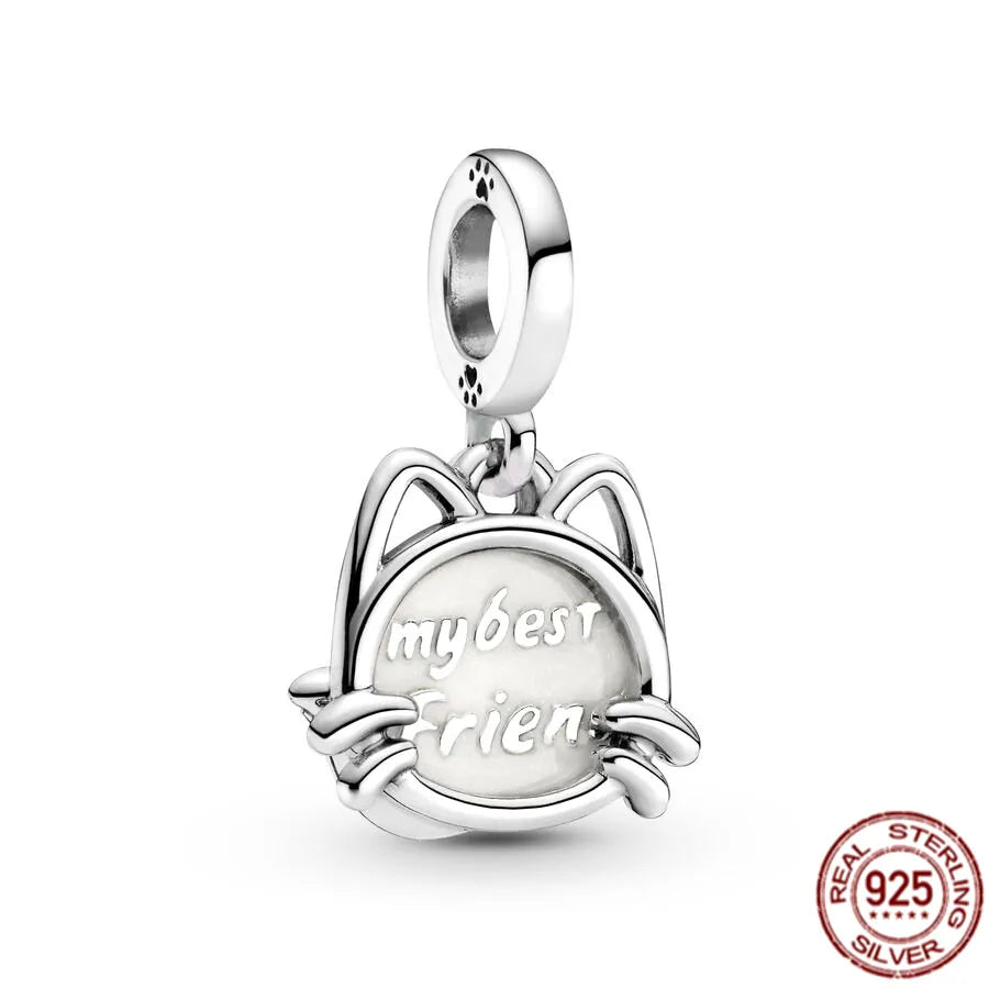 Authentic 925 Sterling Silver Pet Cat Dangle Charm Kitten Bead Fit Original Pandora Bracelet Necklace Jewelry For Women Gift