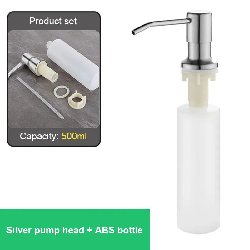 Kitchen Sink Liquid Soap Dispenser Pump Stainless Steel 500ML Liquid Soap Bottle Sink Mount Hand Pressure Soap Dispenser Bottle