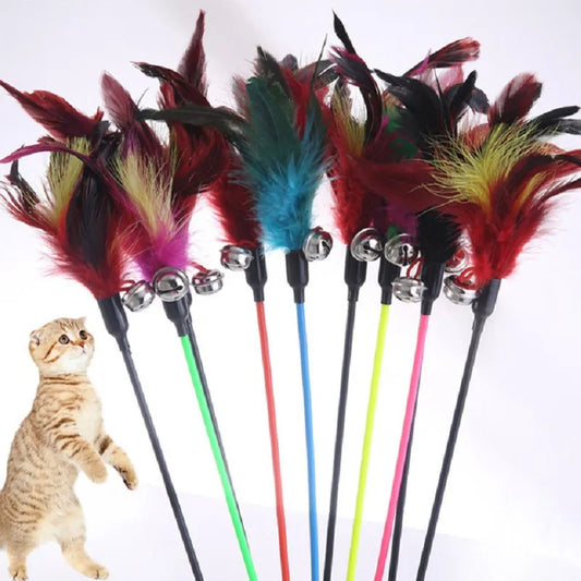 5/1pc Funny Kitten Cat Teaser Interactive Toy Rod with Bell Feather Toys for Cats Teaser Interactive Toy Rod Pet Cats Toys Stick